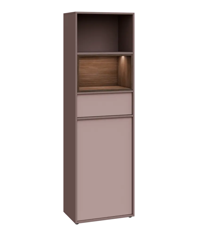 ERY V642 P kancelářská skříň, 1-dveřová/zásuvka/2 niky, 2000x600x400, pravá, pudrová